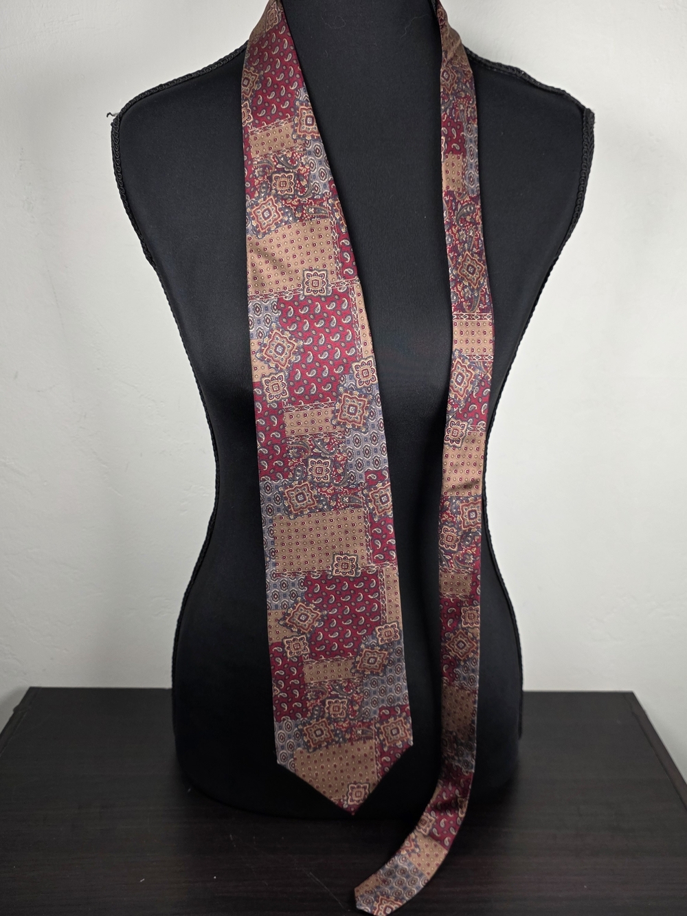 Vintage 90s Bill Blass 100% Silk Patchwork Paisley Tie